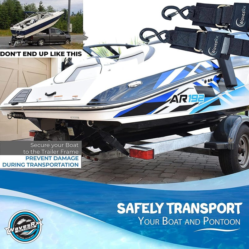 WAVESRX Pontoon & Boat Trailer Transom Straps (2PK) - 48" Tie Down Adjustable Boat Strap for Trailer - Outperforms Ratchet & Retractable Tie-Down Strap - Transom Tiedowns for Secure Transportation - Image 2